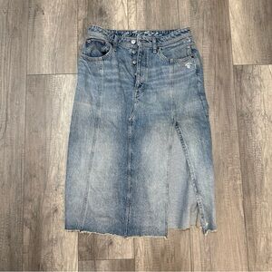 We The Free Blue Denim Midi Skirt